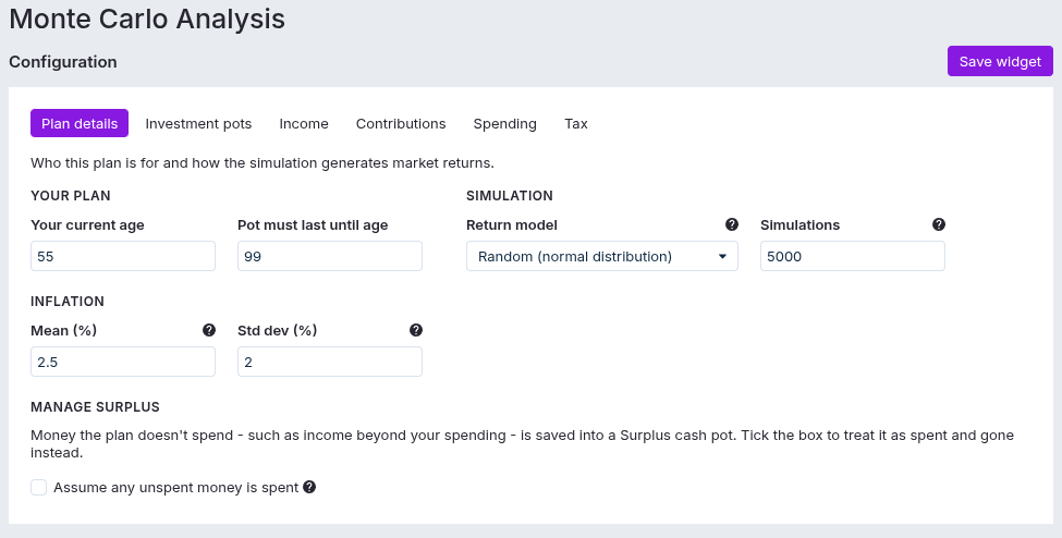 The Plan Details tab