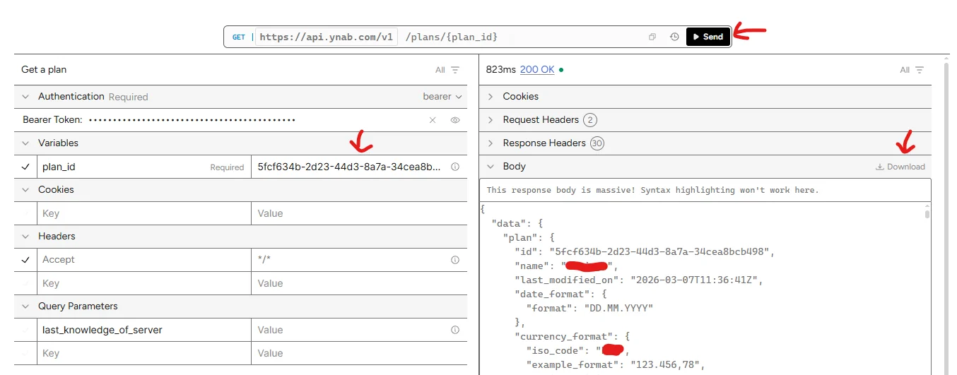 Clicking Download to save the YNAB plan JSON file