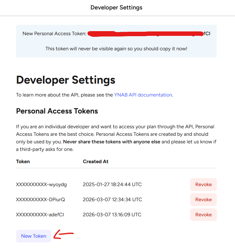 Generating a new YNAB Personal Access Token