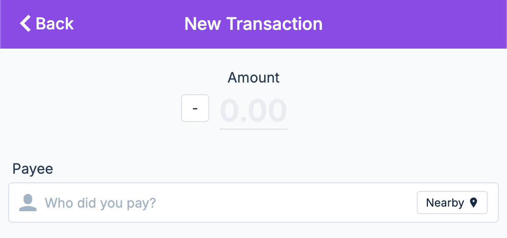 The Nearby geolocation button in the payee field