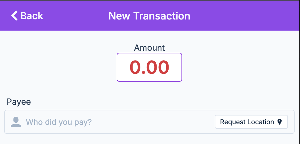 The Request Location button in the payee field on a new transaction