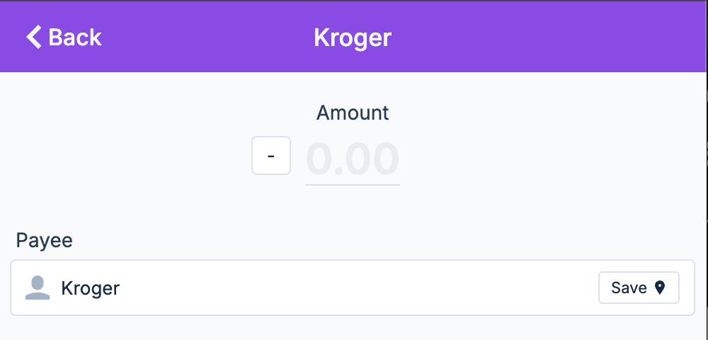 The Save geolocation button in the payee field on the mobile transaction screen