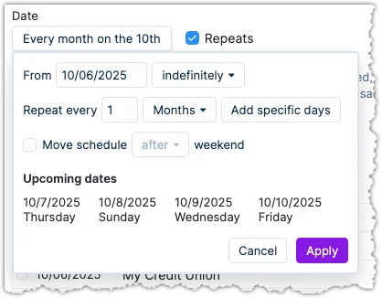 Example of changing the frequency of a schedule