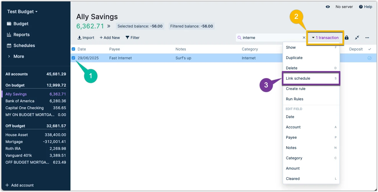Example of transaction overview