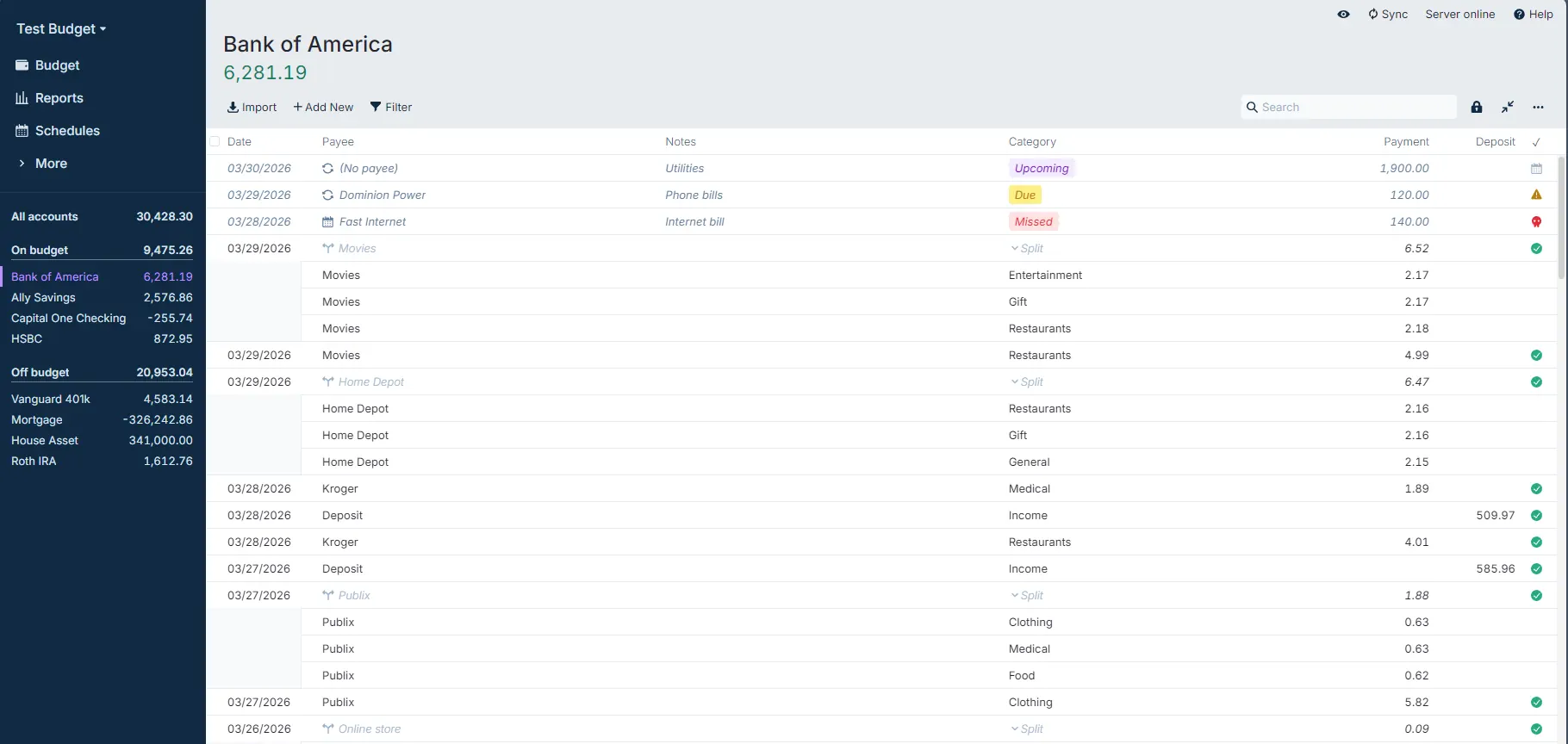 Account register overview