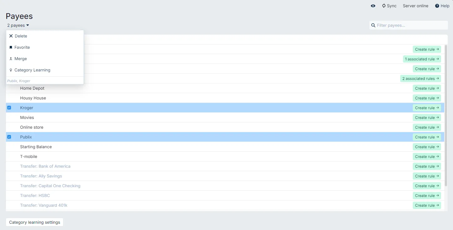 Payee management